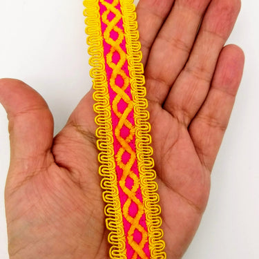 Orange Cotton Fabric Lace Trim with Yellow Thread Embroidery, Trim By 3 Yards, Craft Decorative Ribbon